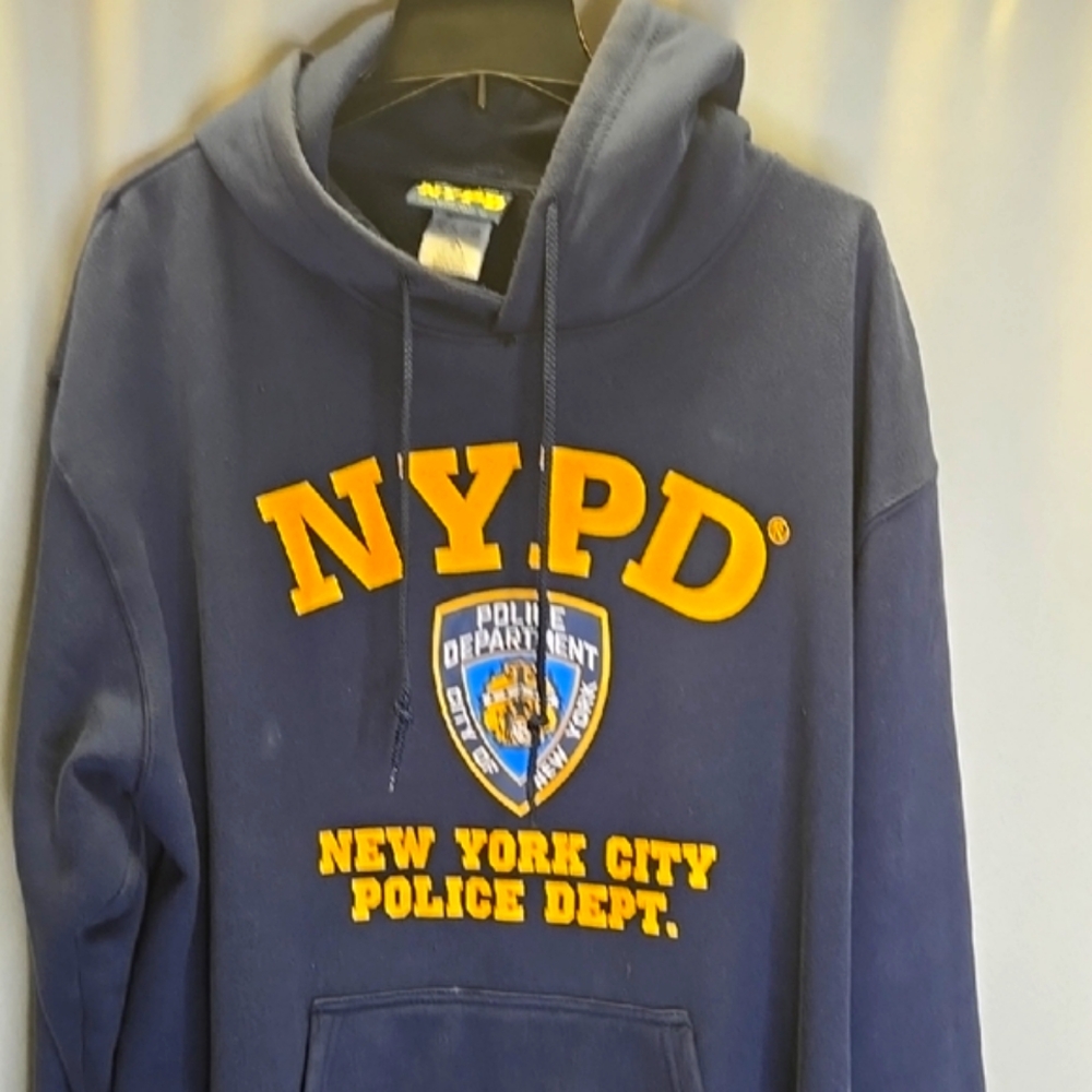 New York Police Dept Blue and Yellow Sweatshirt Hoodie Pullover XL